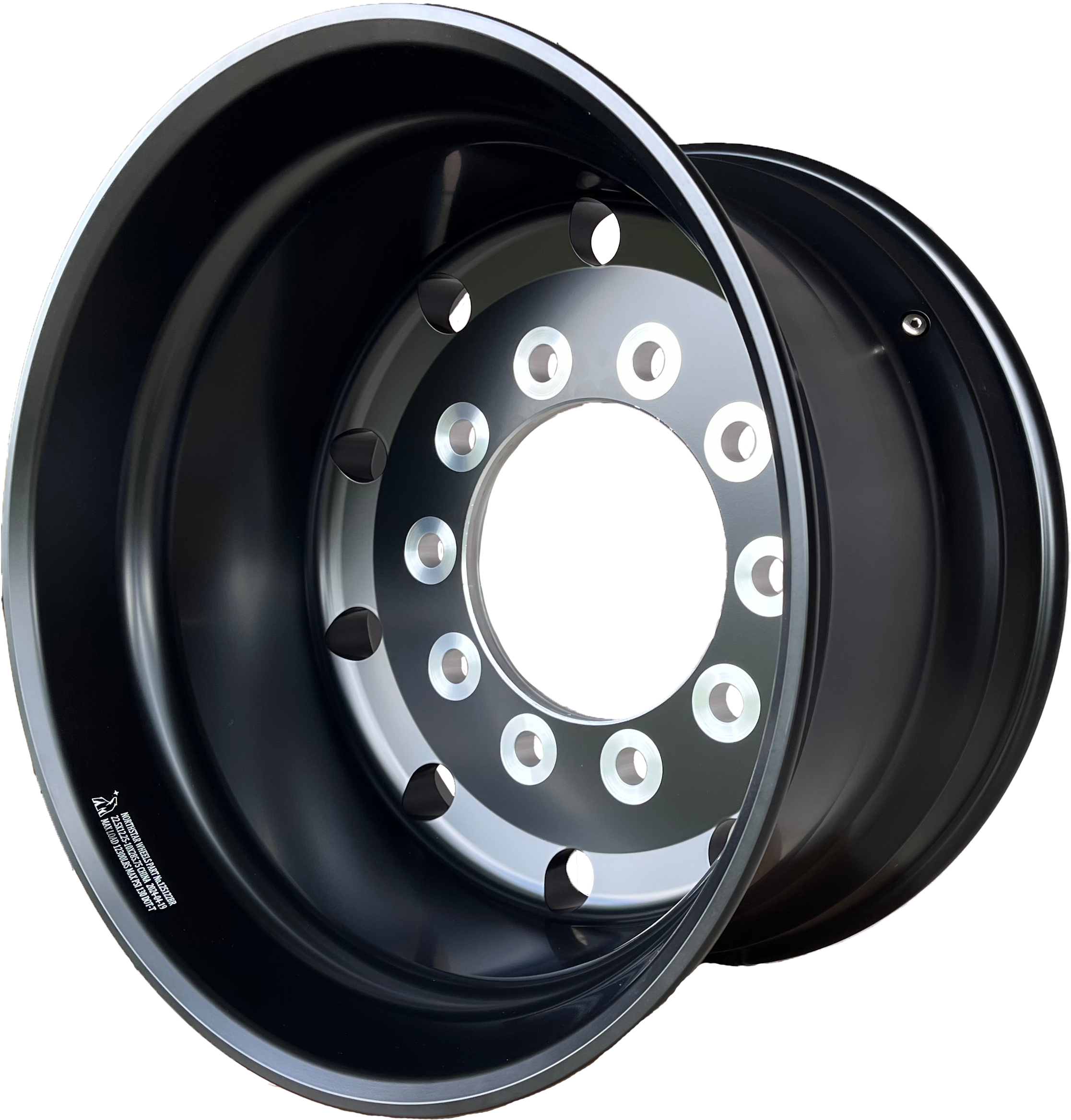 22.5x12.25 Northstar 10x285mm Hub Pilot Black Rear 2.75" Offset